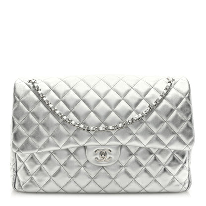 Chanel Metallic Lambskin Quilted XXL Travel Flap Bag Silver 1 of 9