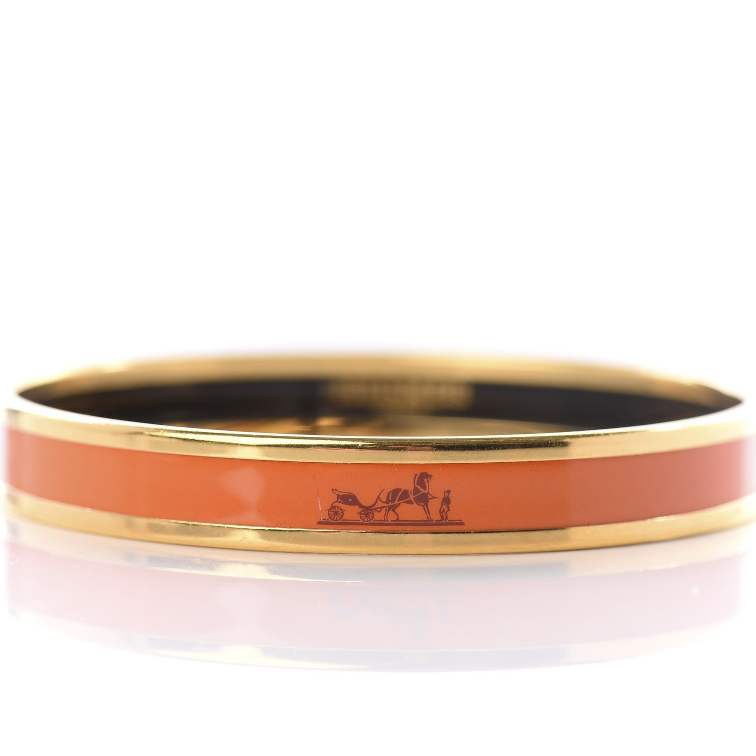Hermes Enamel Printed Narrow Caleche Bracelet 65 Orange 3 of 5