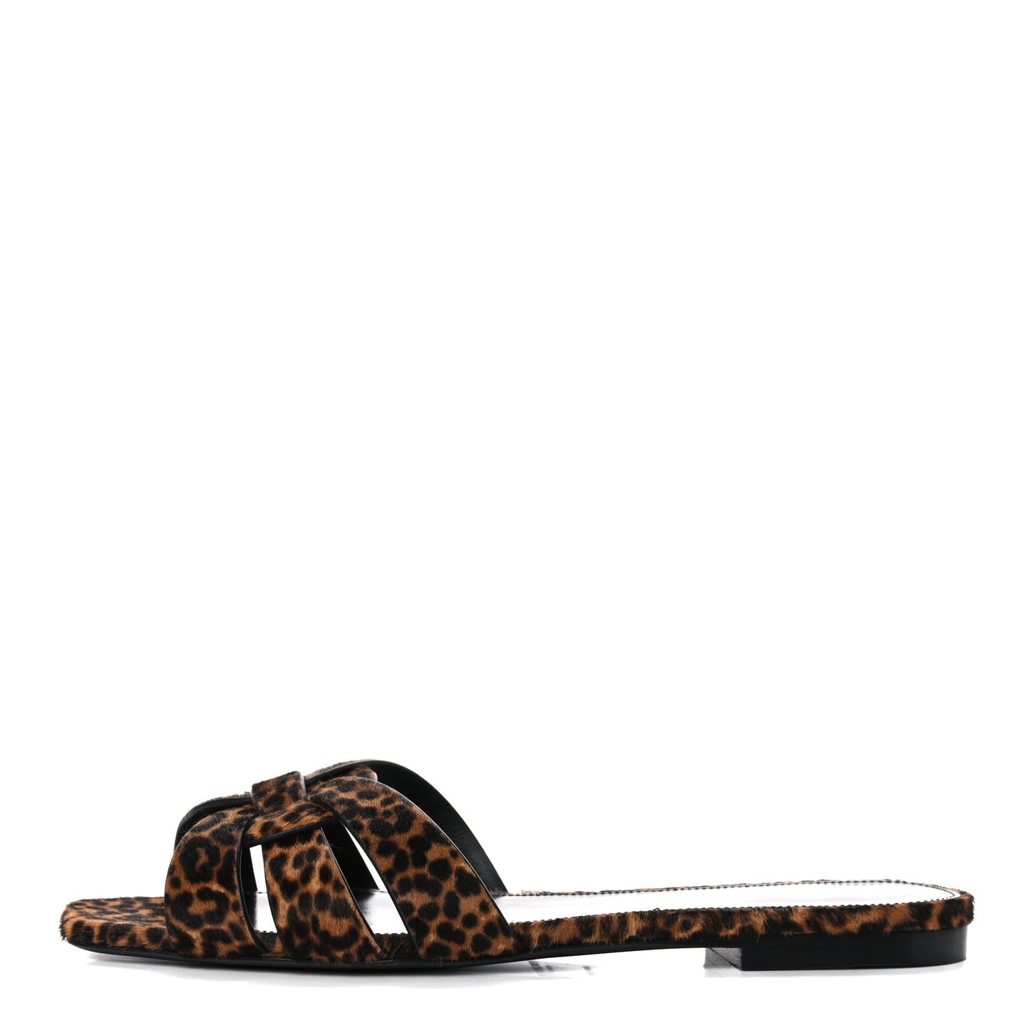Calfskin Leopard Print Tribute 05 Slide Sandals 37 Manto Natural