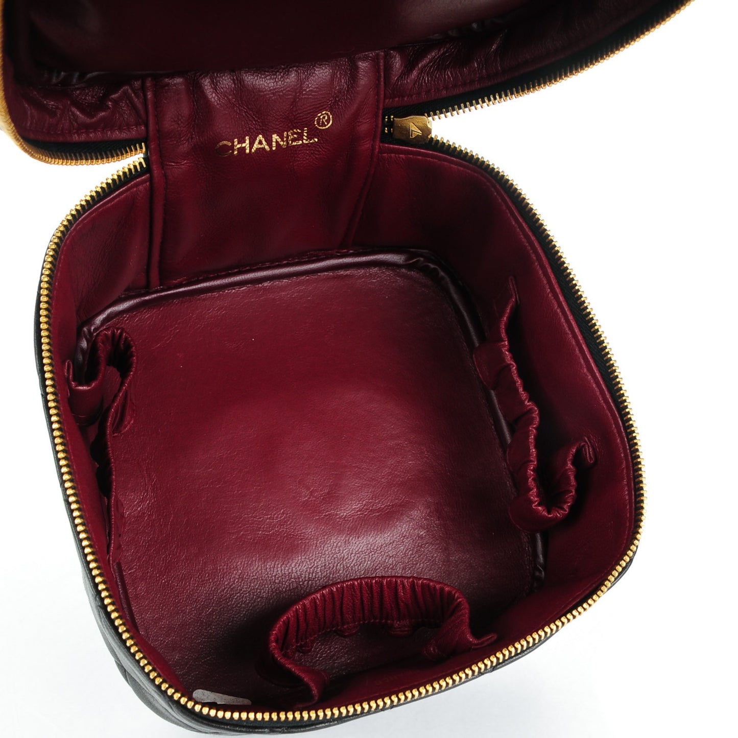 Lambskin Quilted Vanity Cosmetic Bag Black
