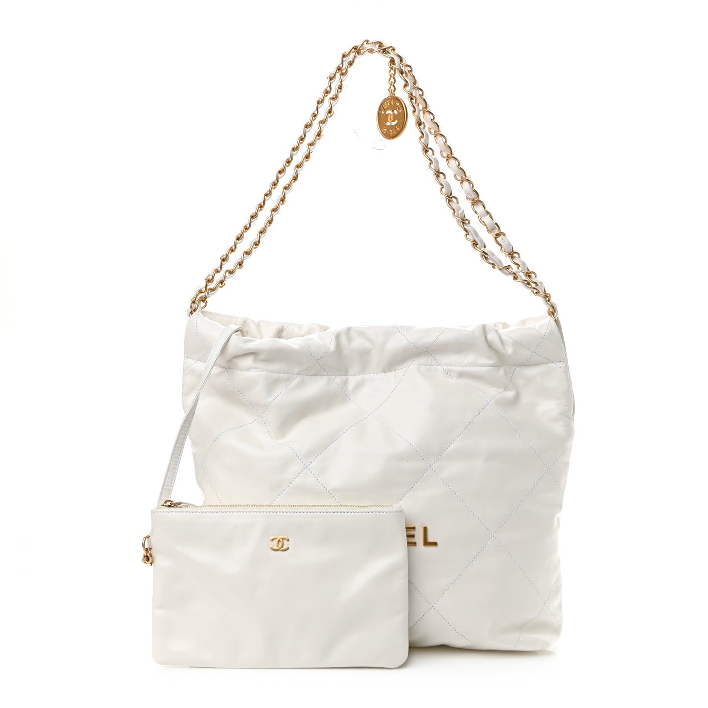 Shiny Calfskin Quilted Small Chanel 22 White