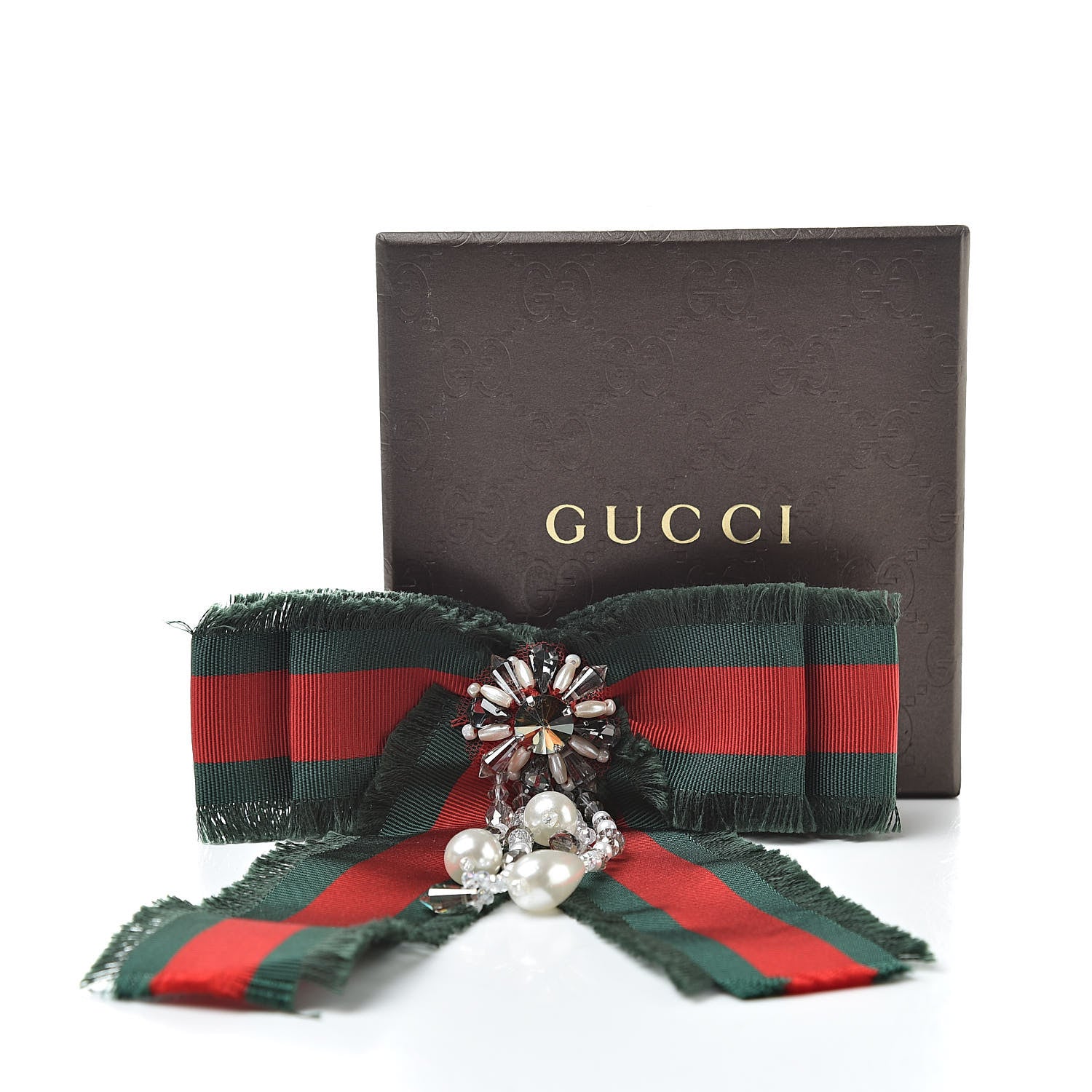 Gucci Grosgrain Web Pearl Crystal Bow Brooch 7 of 7