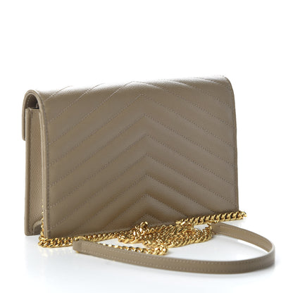 Saint Laurent Grain De Poudre Matelasse Chevron Monogram Envelope Chain Wallet Taupe 3 of 9