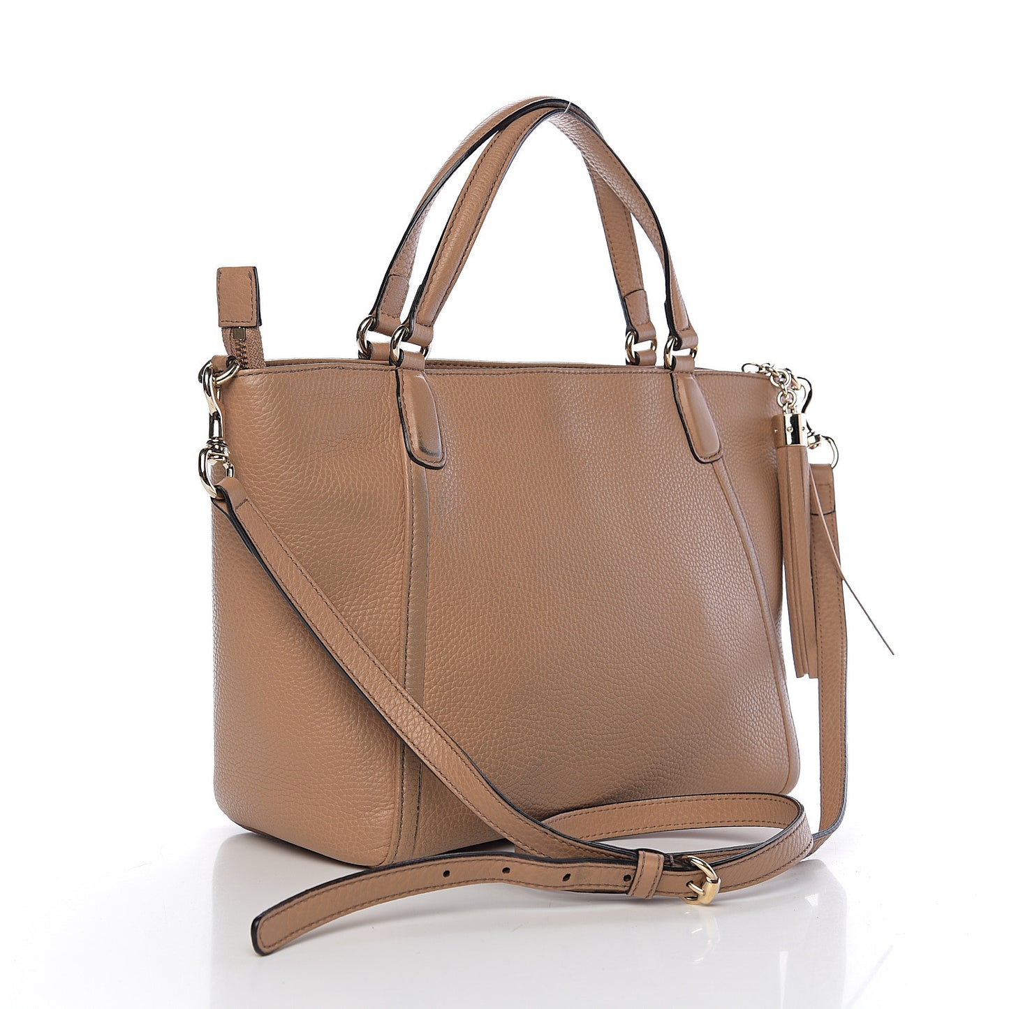Pebbled Calfskin Small Soho Top Handle Bag Camelia