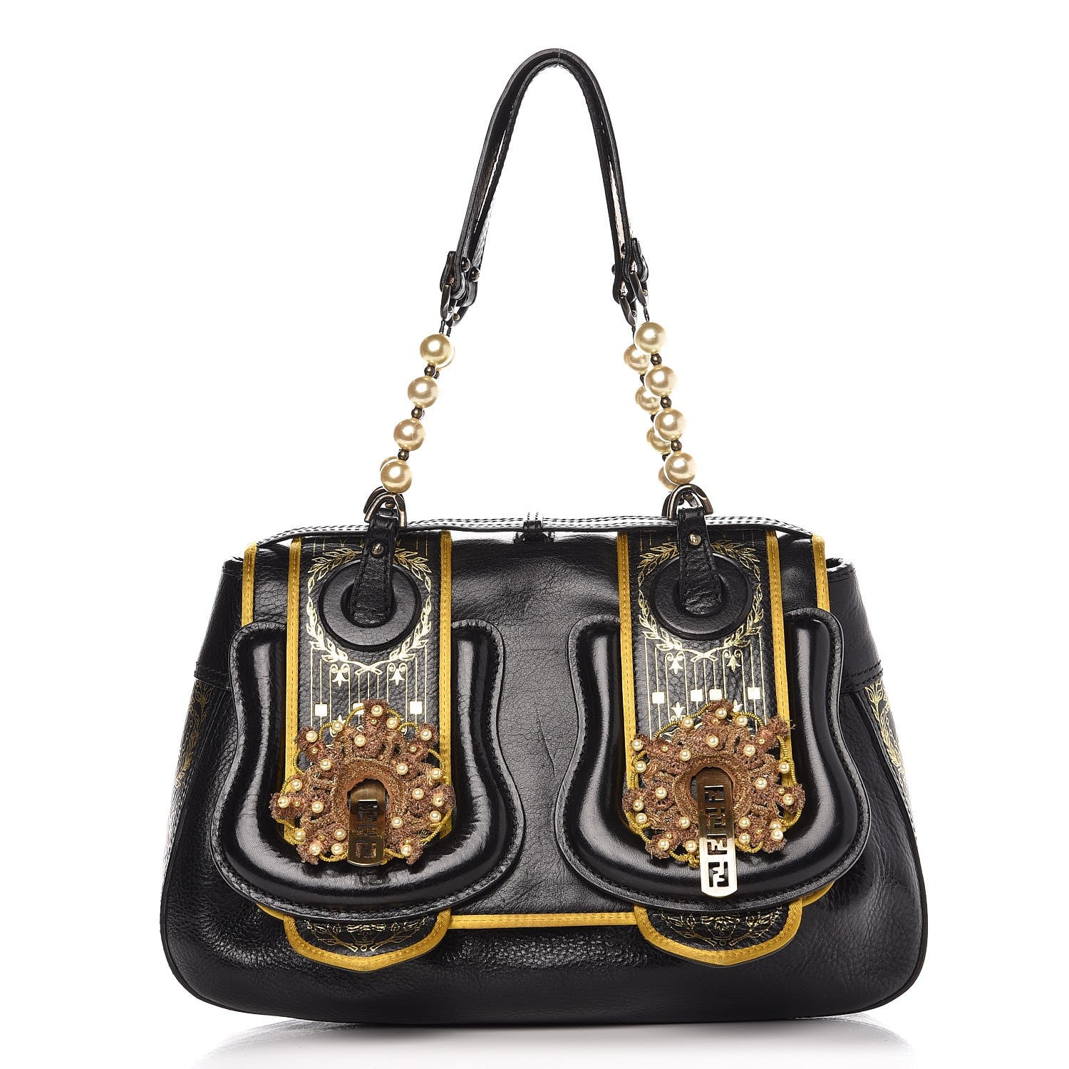 Fendi Calfskin Embellished B Bag Black 1 of 12