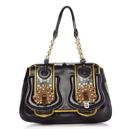 Fendi Calfskin Embellished B Bag Black 1 of 12