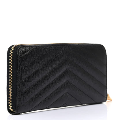 Saint Laurent Grain De Poudre Matelasse Chevron Monogram Zip Around Wallet Black 3 of 7