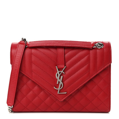 Saint Laurent Grain De Poudre Textured Mixed Matelasse Triquilt Medium Monogram Satchel New Red 1 of 8
