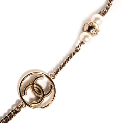 Chanel Crystal Pearl CC Leaf Necklace Gold 4 of 7