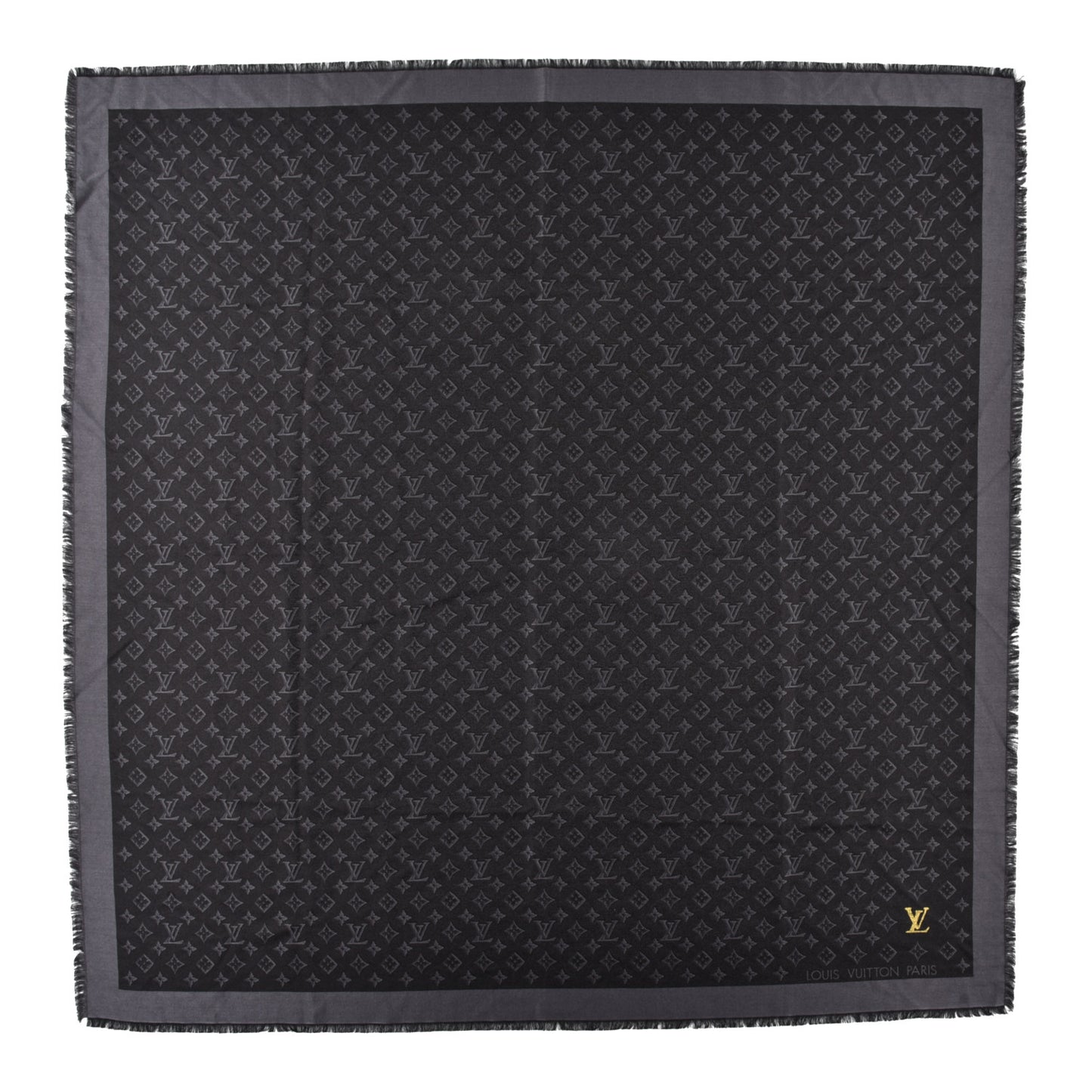 Silk Wool Monogram Shawl Black Grey