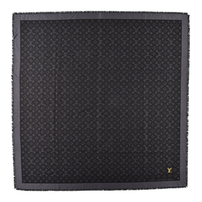 Louis Vuitton Silk Wool Monogram Shawl Black Grey 1 of 4