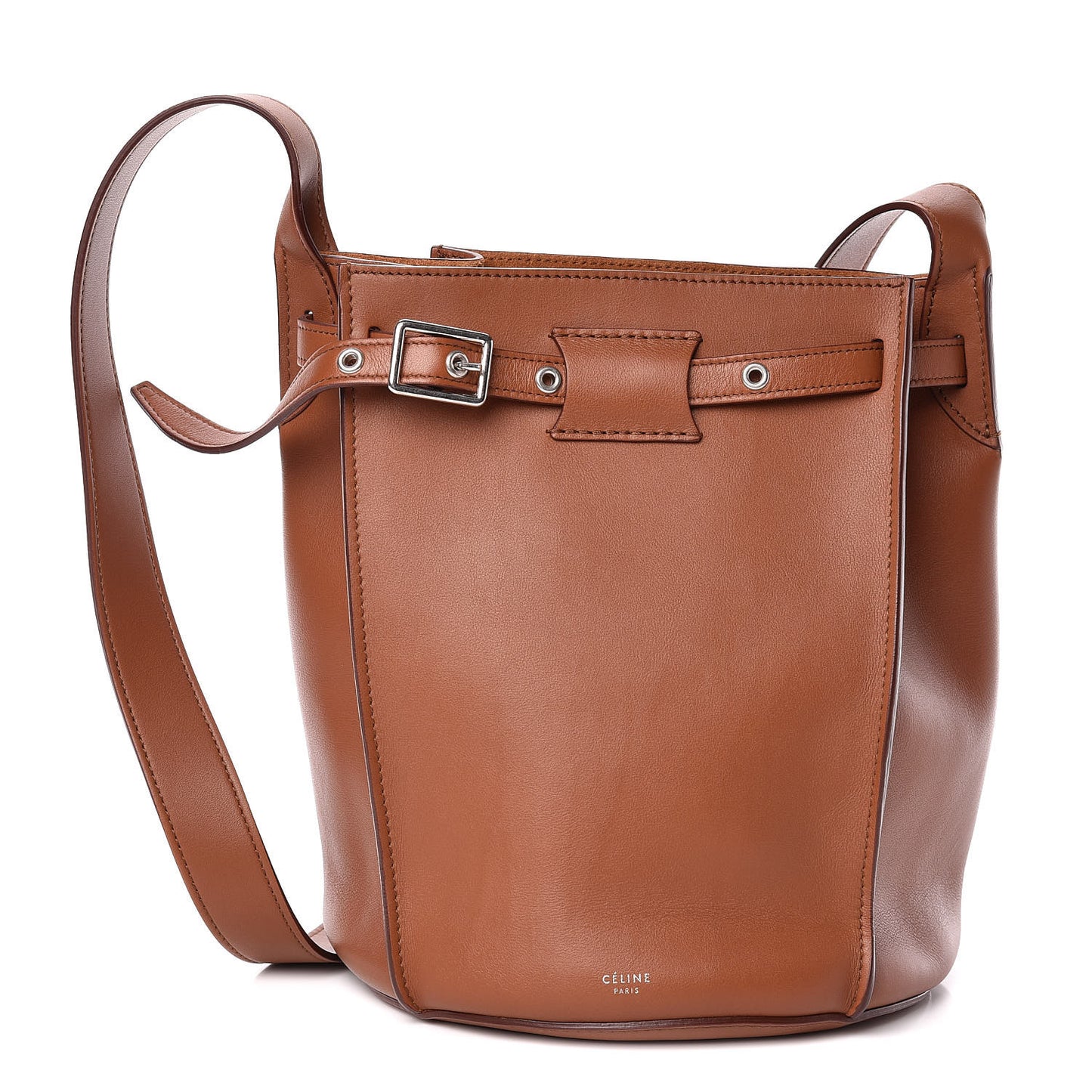 Smooth Calfskin Long Strap Big Bucket Bag Tan