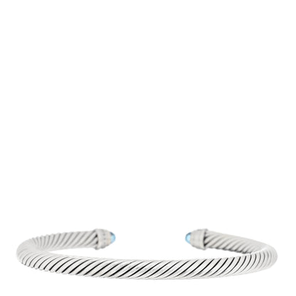 David Yurman Sterling Silver Diamond Blue Topaz 5mm Cable Classics Bracelet 2 of 3