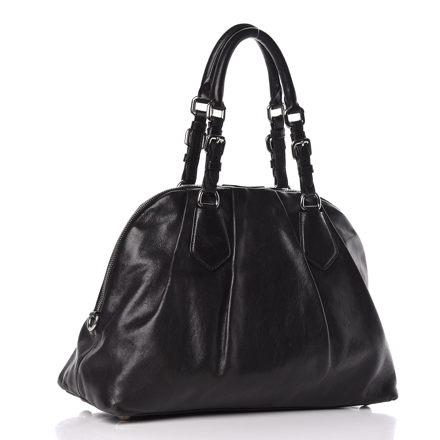 Prada Soft Calfskin Dome Sachel Black 3 of 15