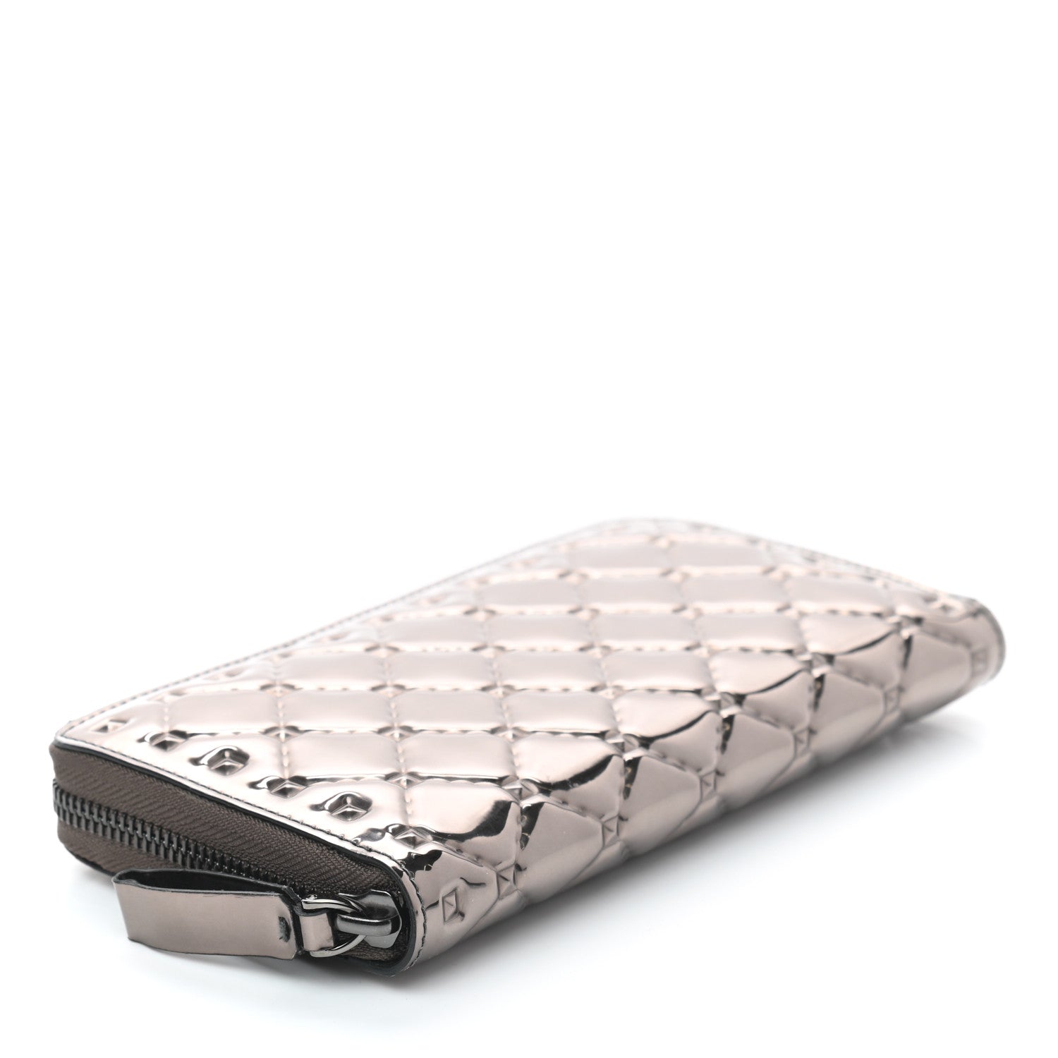 Valentino Garavani Metallic Patent Rockstud Spike Continental Zip Around Wallet Rutenio 4 of 8