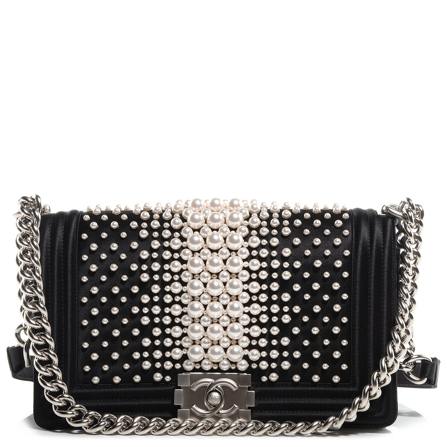 Satin Pearl Medium Boy Flap Black Ivory