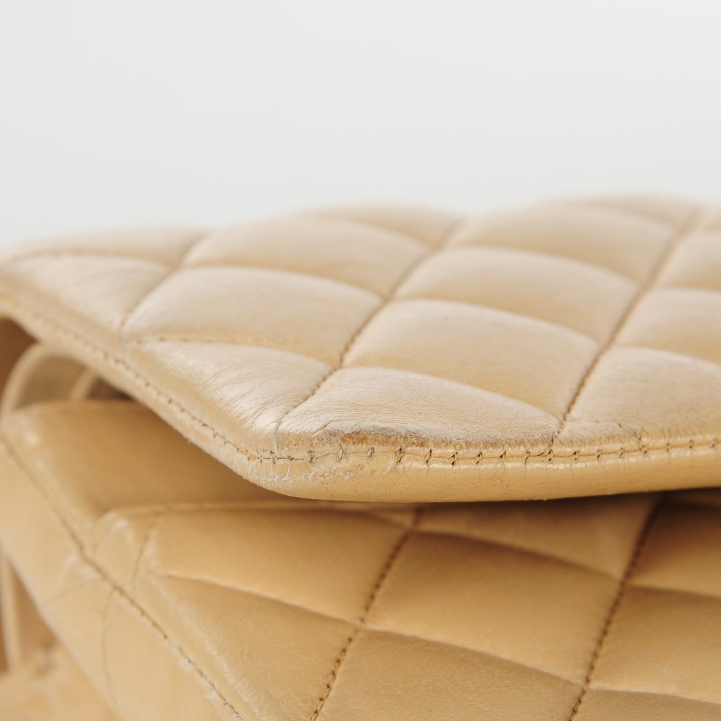 Lambskin Quilted Medium Double Flap Beige