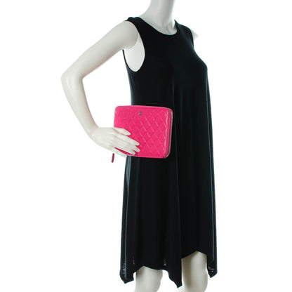 Chanel Lambskin Quilted Zipped Clutch Dark Pink 2 of 8