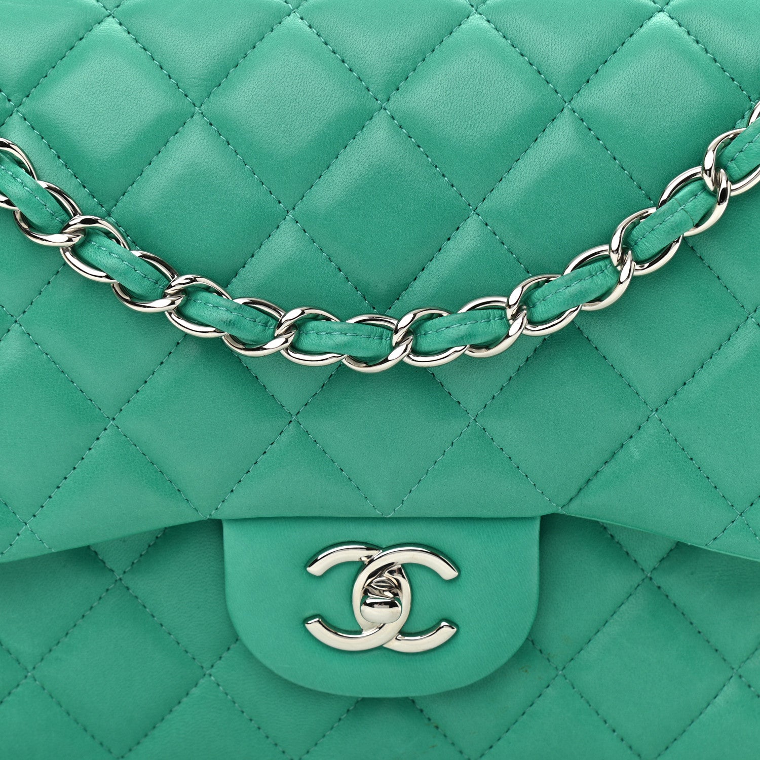 Chanel Lambskin Quilted Jumbo Double Flap Green 10 of 15