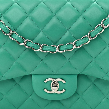 Chanel Lambskin Quilted Jumbo Double Flap Green 10 of 15