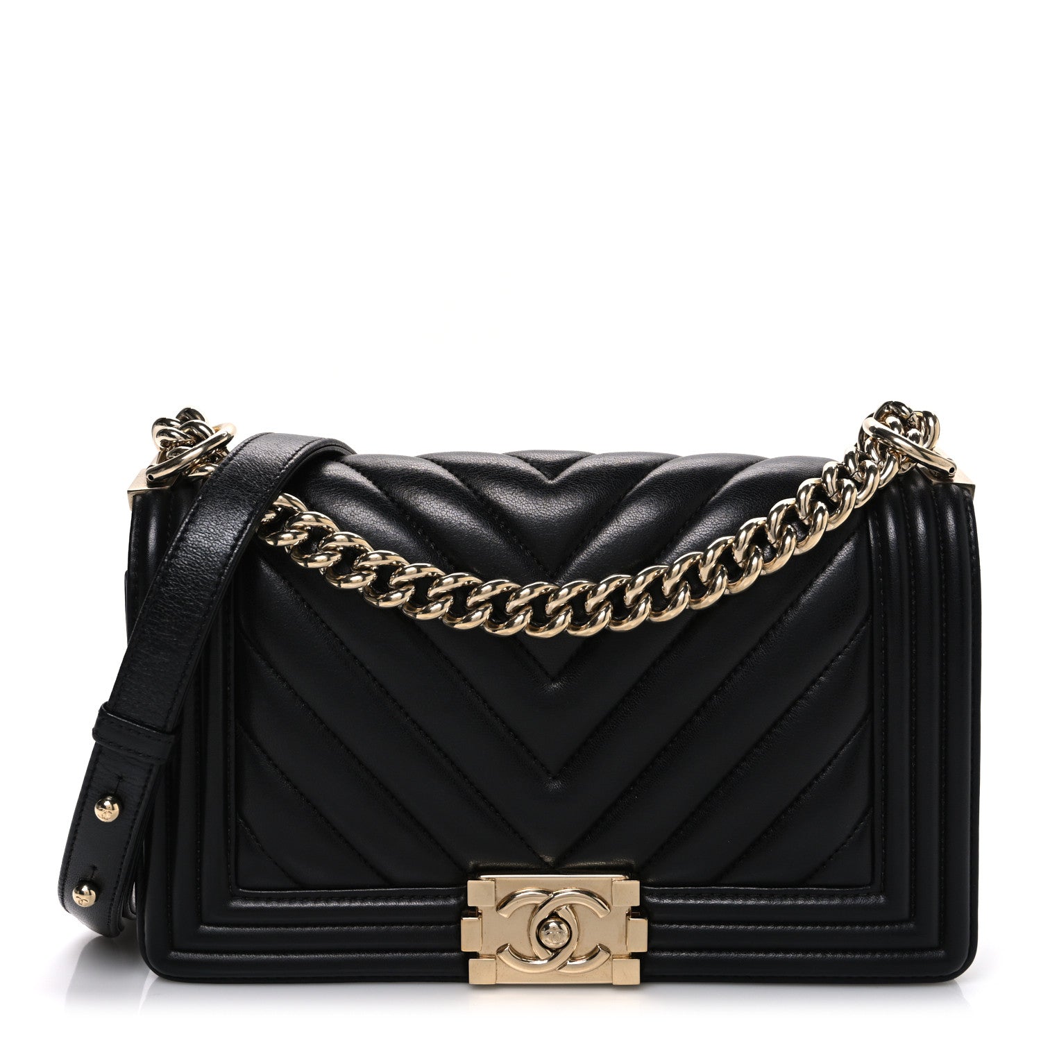 Chanel Calfskin Chevron Quilted Medium Boy Flap Black 1 of 11