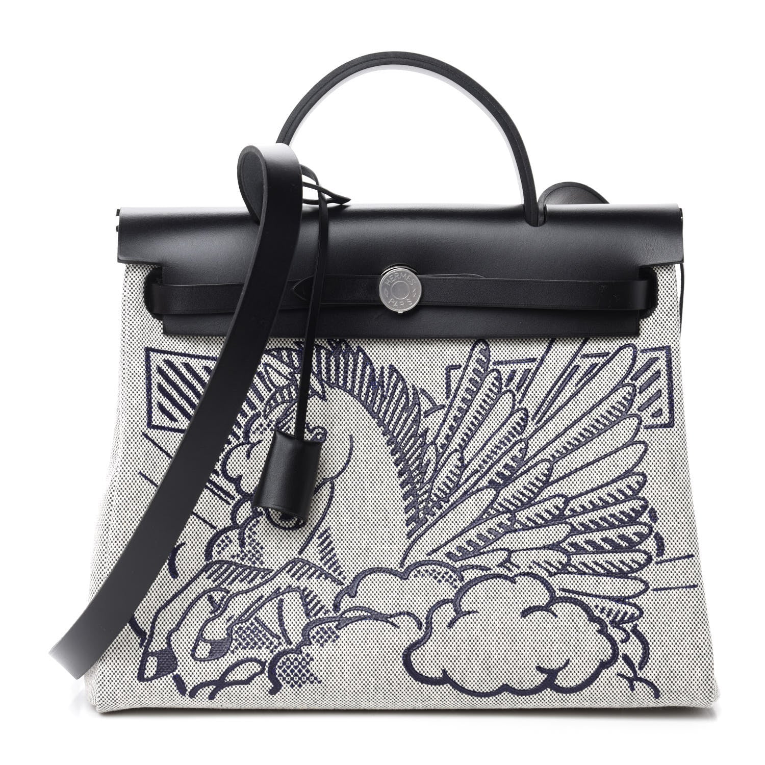 Hermes Vache Hunter Toile H Pegase Pop Herbag Zip Retourne 31 PM Bleu Indigo Ecru Black 3 of 11