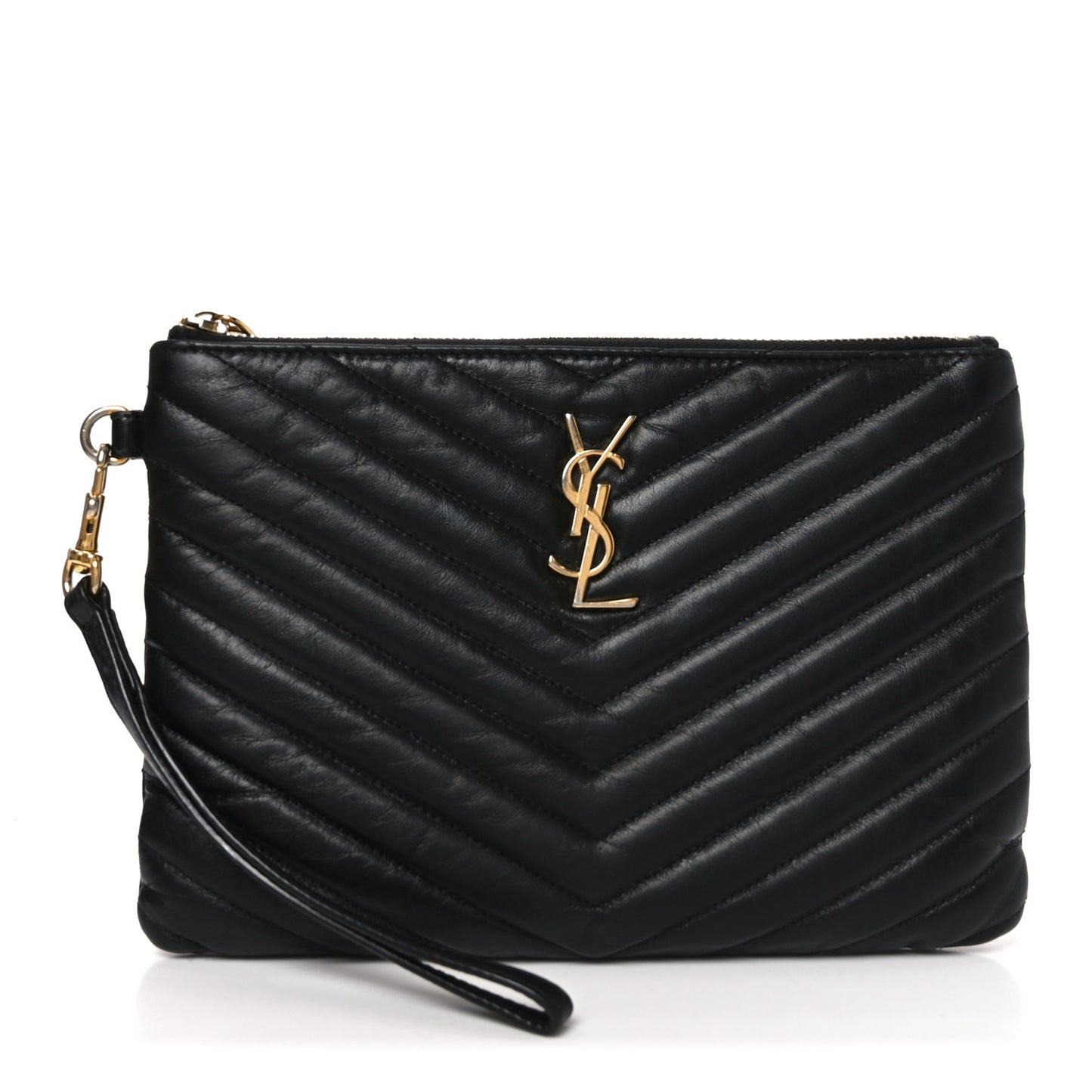 Lambskin Matelasse Chevron Monogram A5 Wristlet Black
