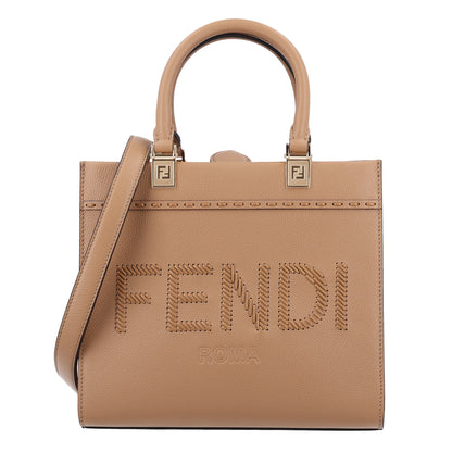 Fendi Vitello Santa Barbara Woven Logo Small Fendi Sunshine Shopper Tote Cappucino 1 of 10