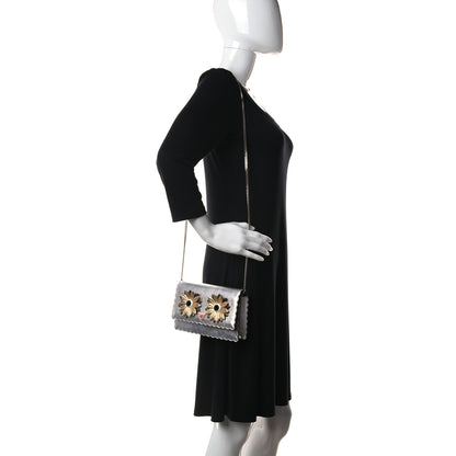 Fendi Metallic Vitello Hypnoteyes Scalloped Tube Wallet on Chain Silver 2 of 11