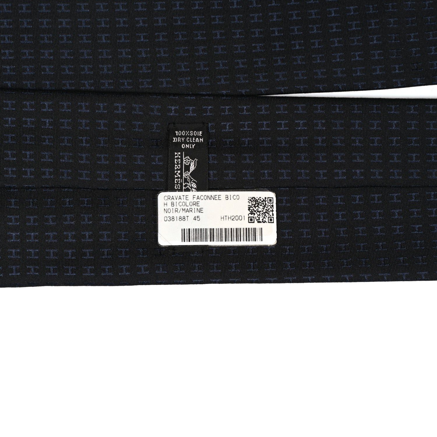 Hermes Woven Silk H Bi-Color Mens Neck Tie Black Marine 4 of 4