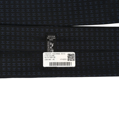 Hermes Woven Silk H Bi-Color Mens Neck Tie Black Marine 4 of 4