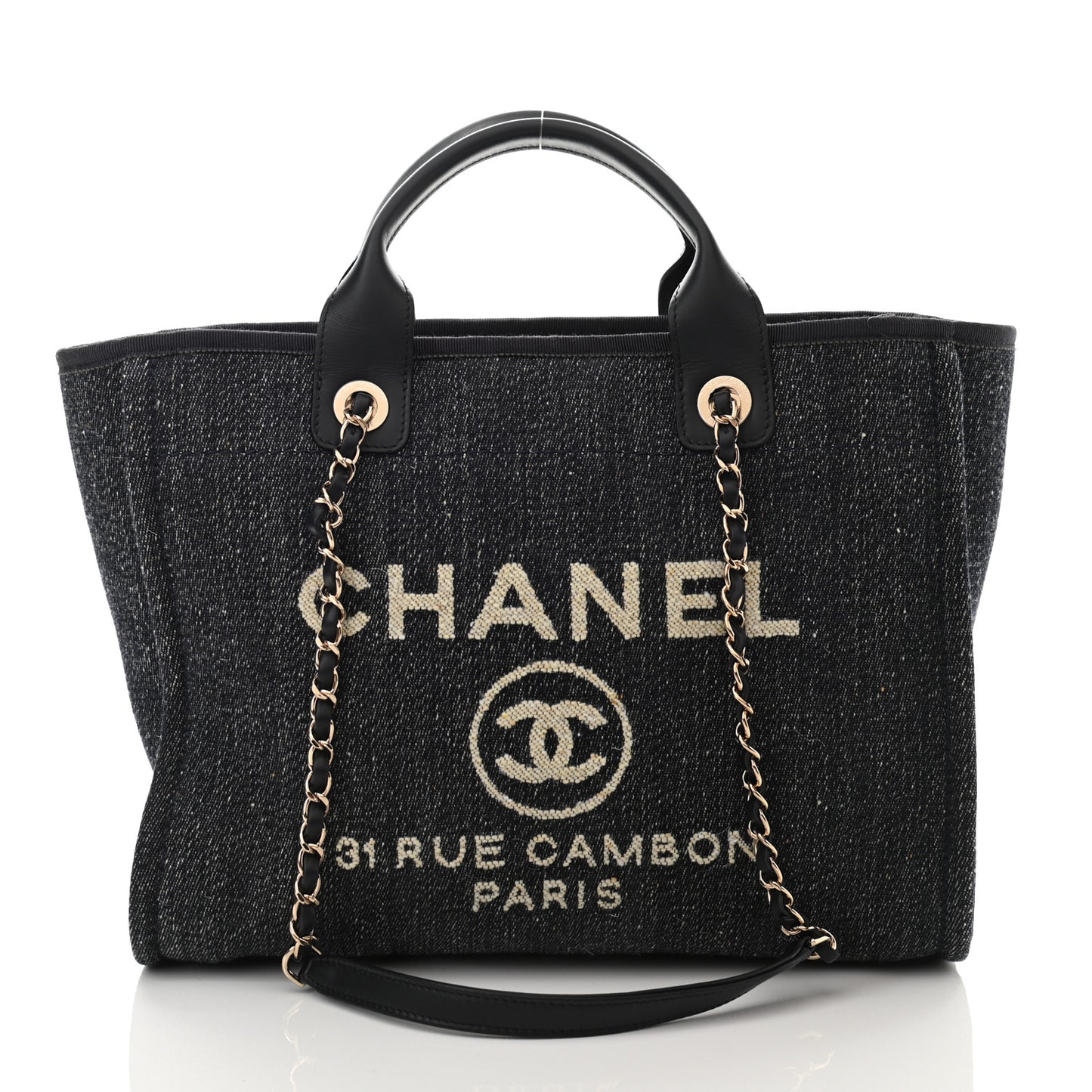 Denim Small Deauville Tote Dark Blue White