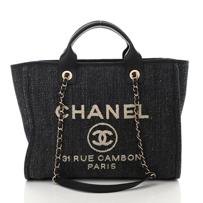 Chanel Denim Small Deauville Tote Dark Blue White 4 of 12