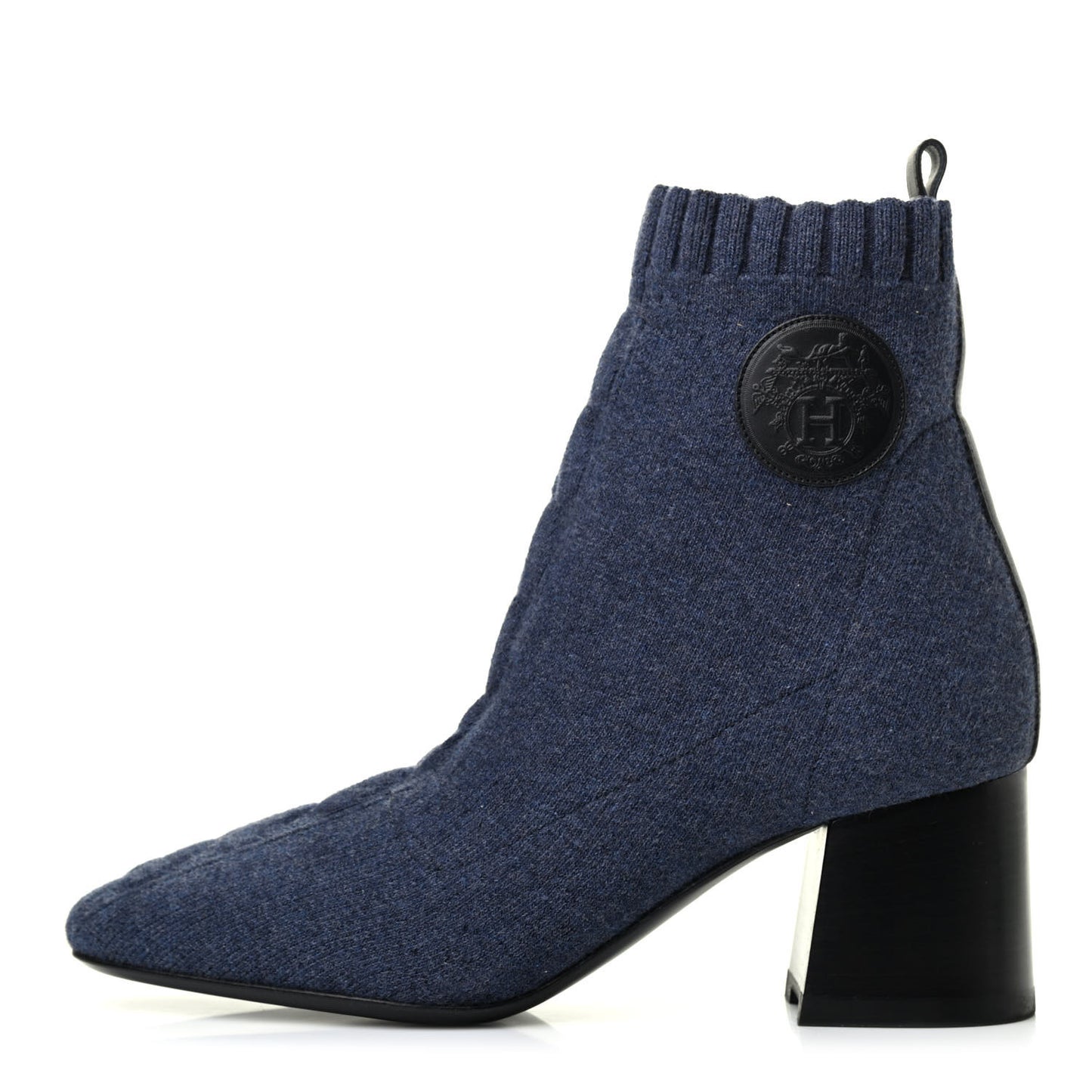 Knit Calfskin Volver Ankle Boots 37 Bleu Fonce