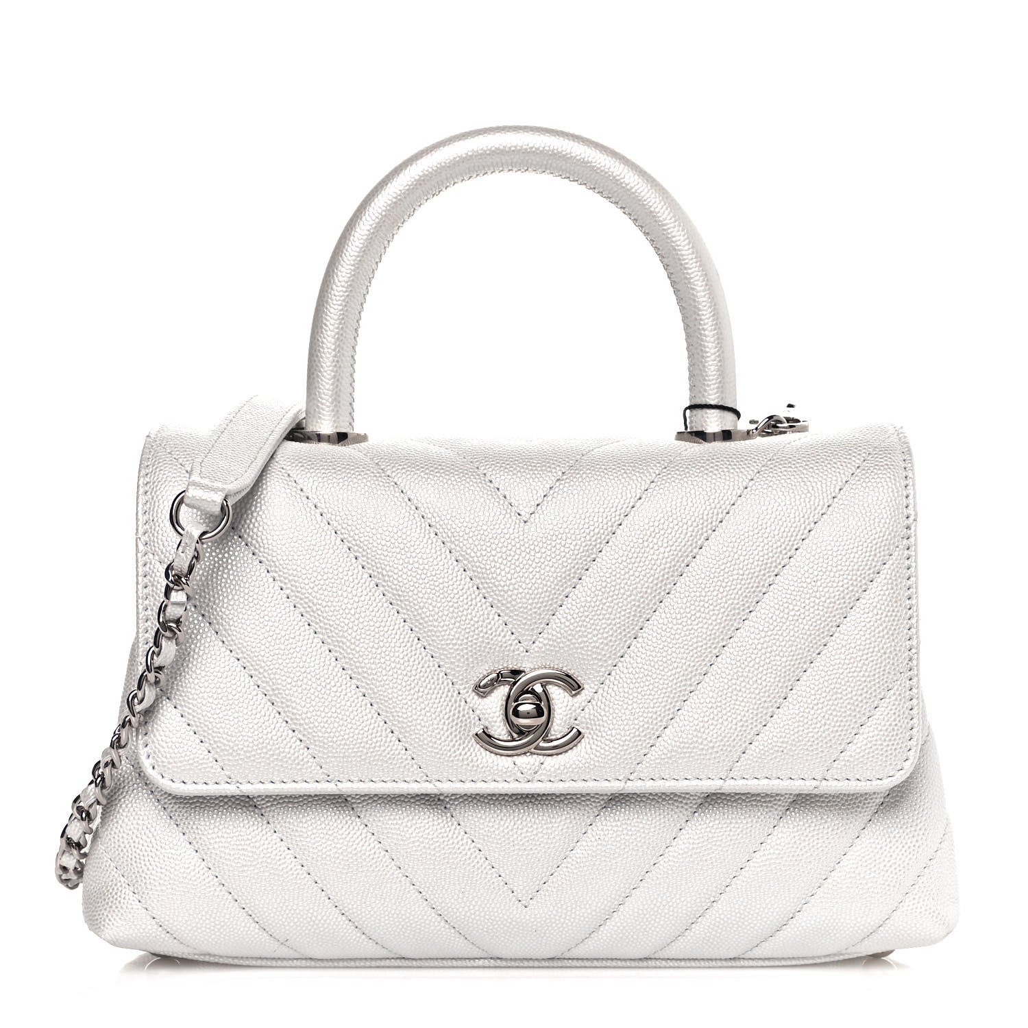 Chanel Iridescent Caviar Chevron Quilted Mini Coco Handle Flap White 1 of 12