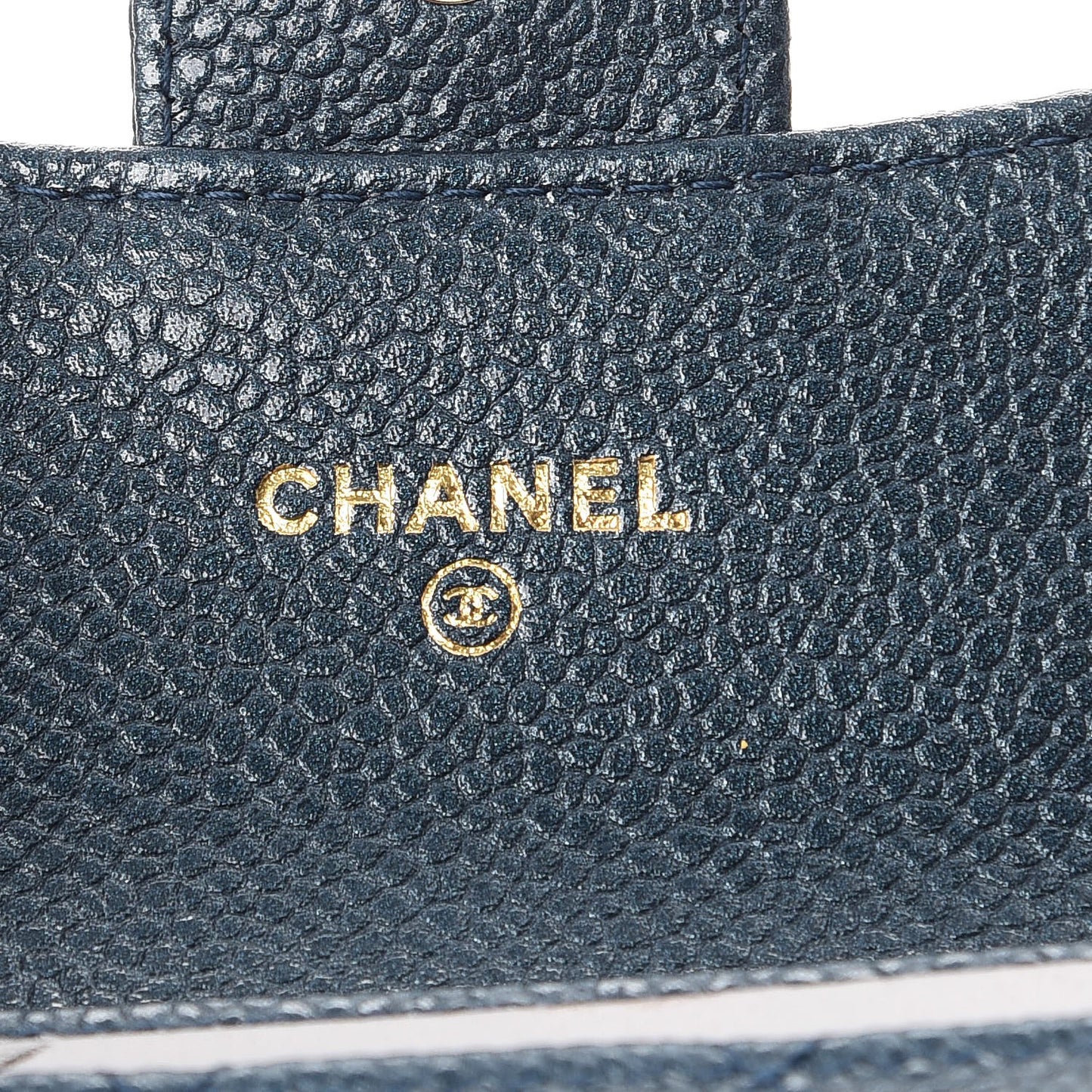 Metallic Caviar Quilted Flap Card Holder Dark Blue