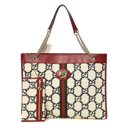 Gucci Tweed GG Monogram Large Rajah Chain Tote White Black Romantic Cherry 1 of 9