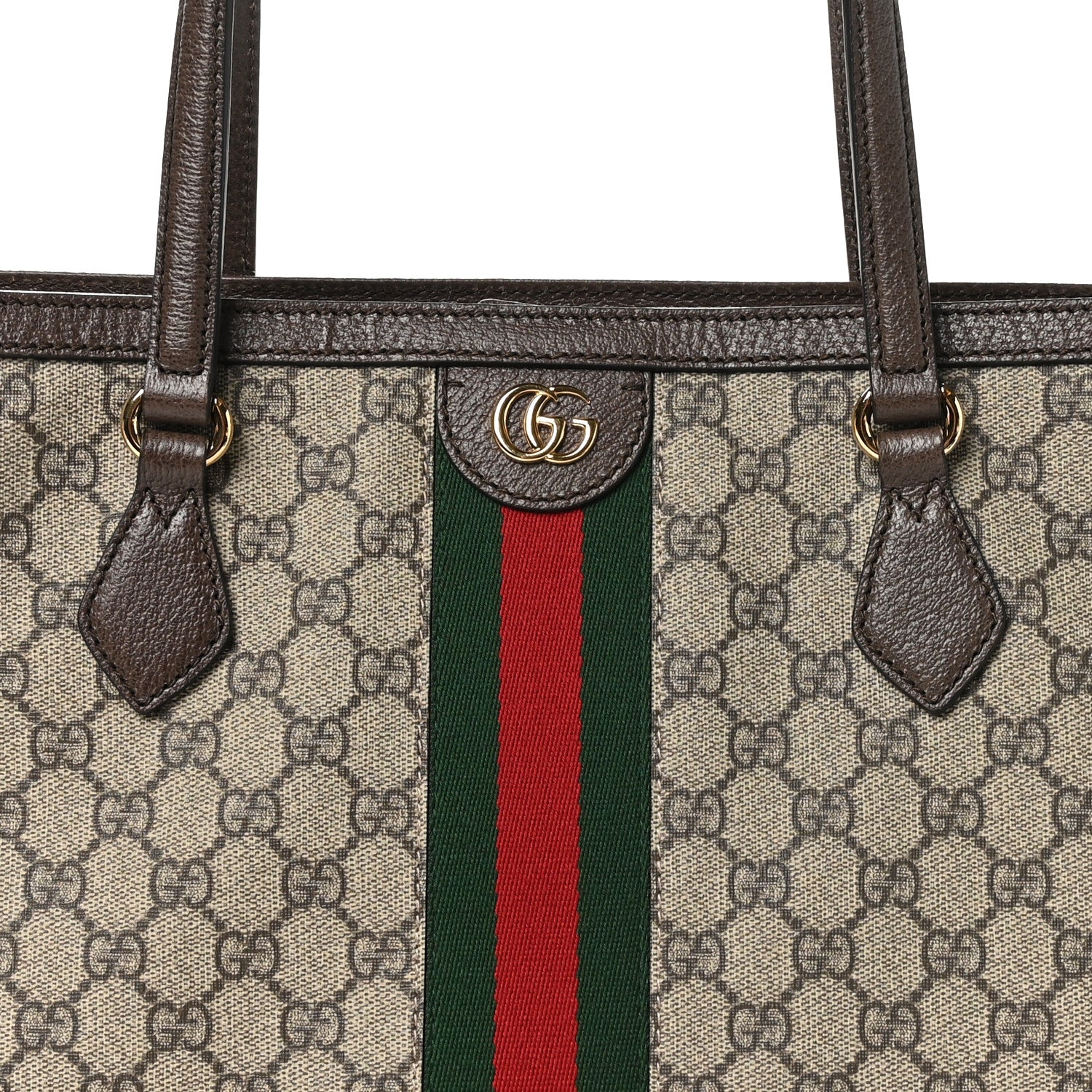 Gucci GG Supreme Monogram Textured Calfskin Web Medium Ophidia Shopping Tote Beige Ebony New Acero 8 of 10