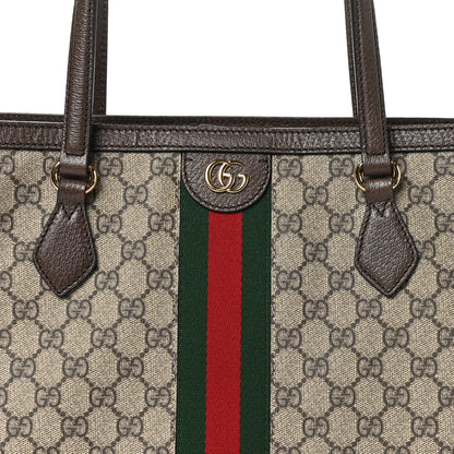 Gucci GG Supreme Monogram Textured Calfskin Web Medium Ophidia Shopping Tote Beige Ebony New Acero 8 of 10