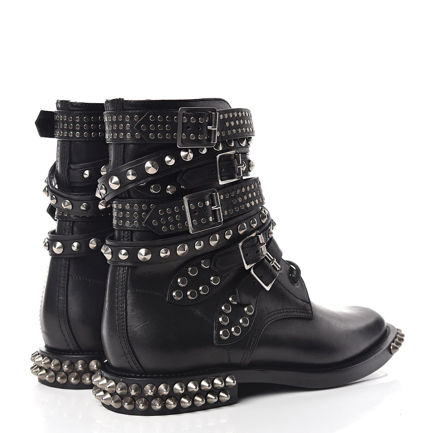 Smooth Calfskin Studded Womens Punk Ranger Boots 38 Black