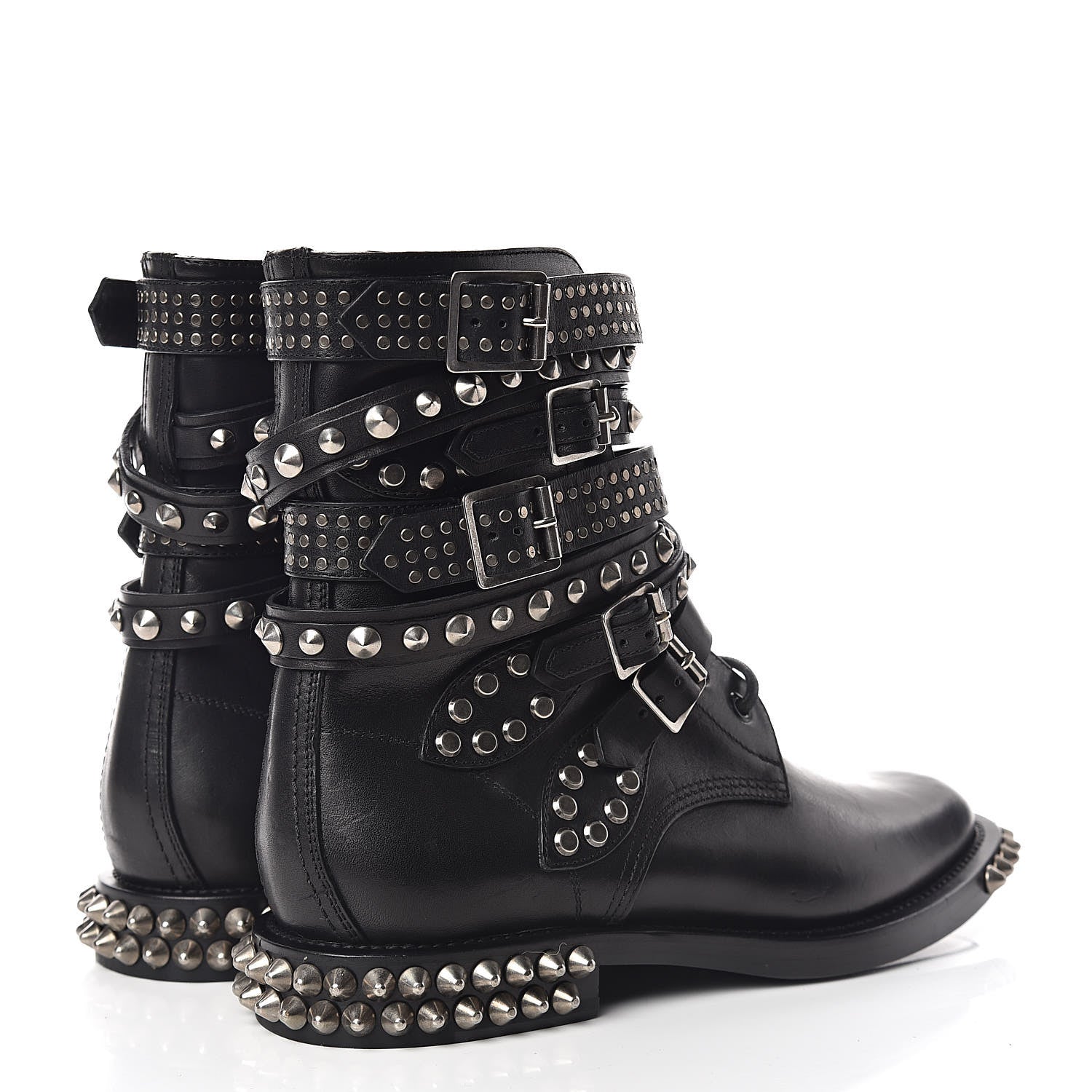 Saint Laurent Smooth Calfskin Studded Womens Punk Ranger Boots 38 Black 5 of 10