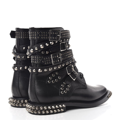 Saint Laurent Smooth Calfskin Studded Womens Punk Ranger Boots 38 Black 5 of 10