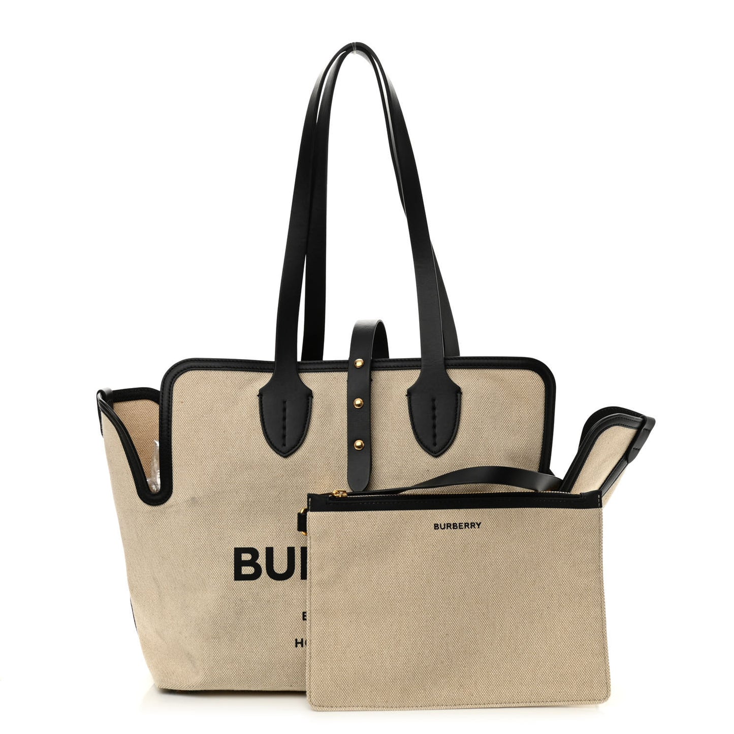 Cotton Soft Canvas Calfskin Medium Belt Tote Natural Black