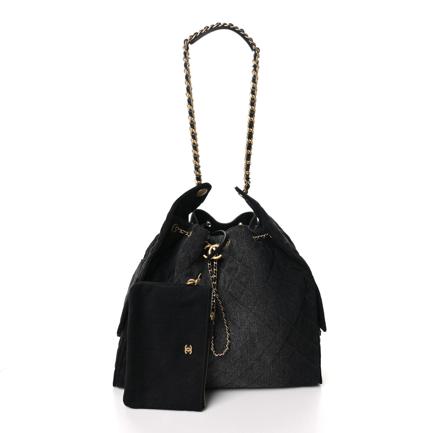 Chanel Washed Denim Quilted Large Chanel 25 Handbag Black 3 of 11