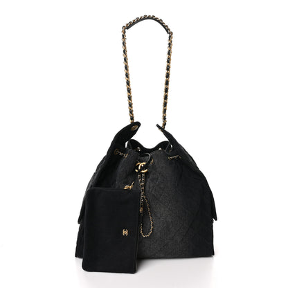 Chanel Washed Denim Quilted Large Chanel 25 Handbag Black 3 of 11