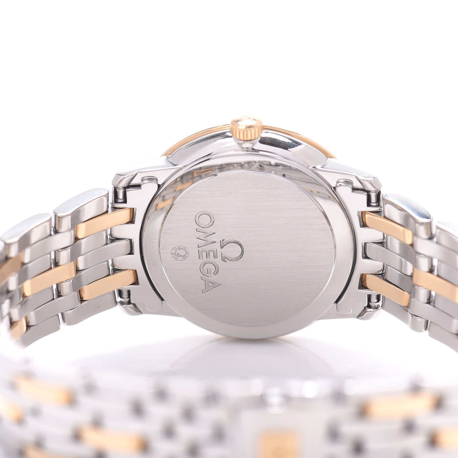 Omega Stainless Steel 18K Yellow Gold Diamond Bezel Mother of Pearl 27mm De Ville Quartz Watch 413.25.27.60.55.001 4 of 4