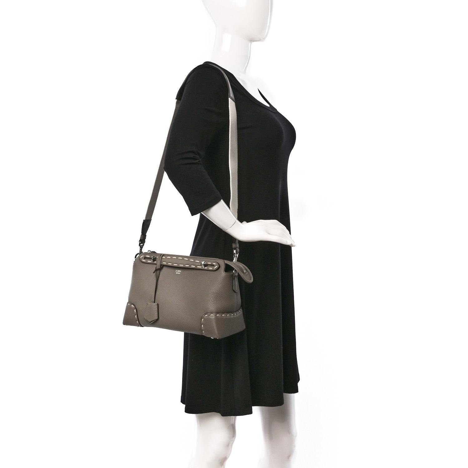 Fendi Vitello Stampa Granata Macro Stitchings Medium By The Way Boston Bag Tartufo 2 of 8