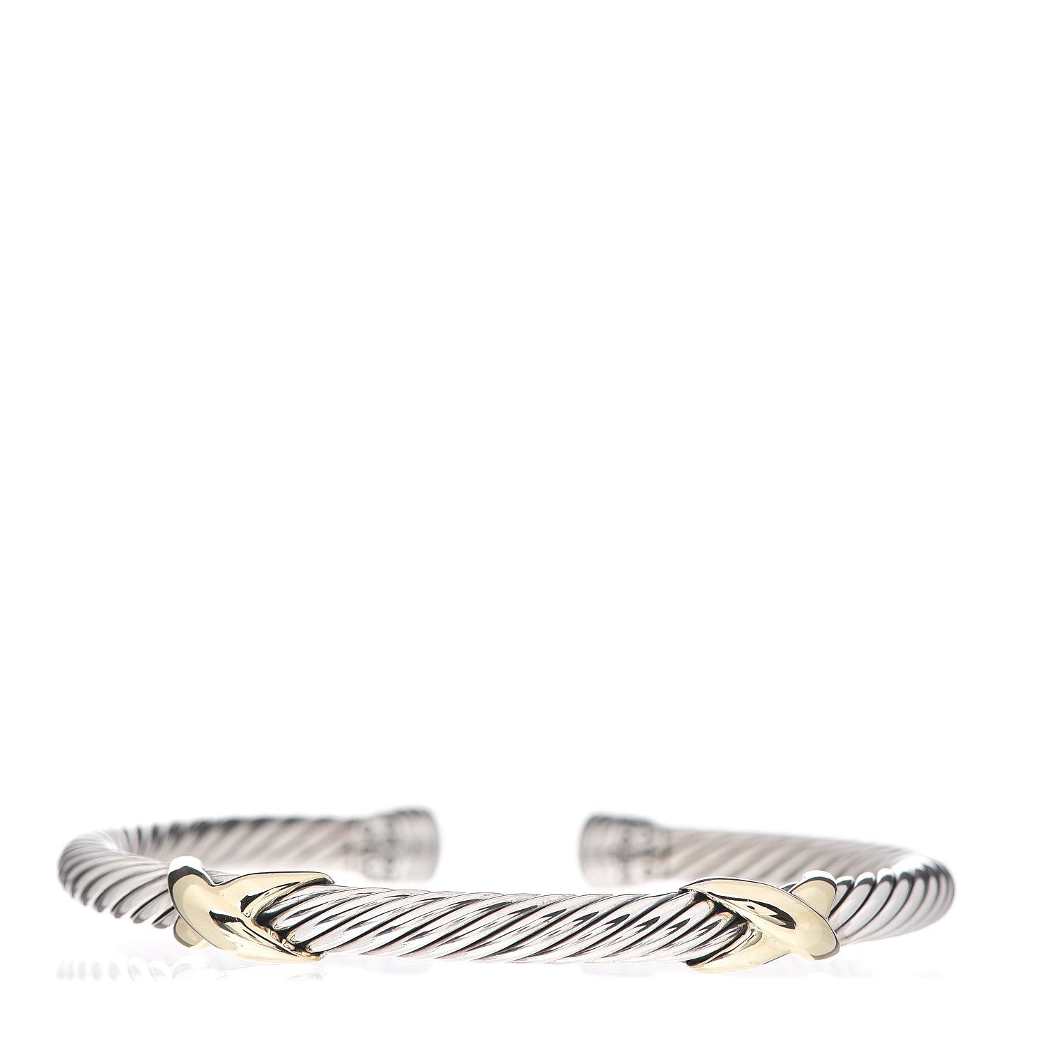 David Yurman Sterling Silver 14K Yellow Gold 5mm Double X Cable Bracelet 1 of 3