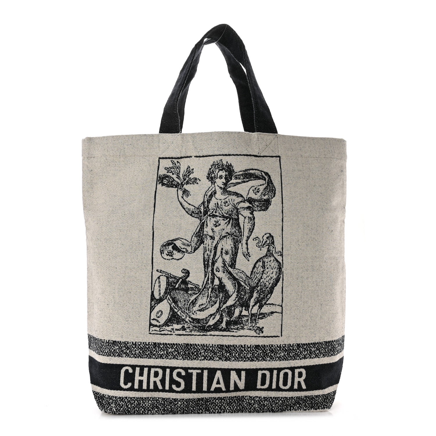 Christian Dior Canvas Print Cruise Tote Ivory Black 1 of 9