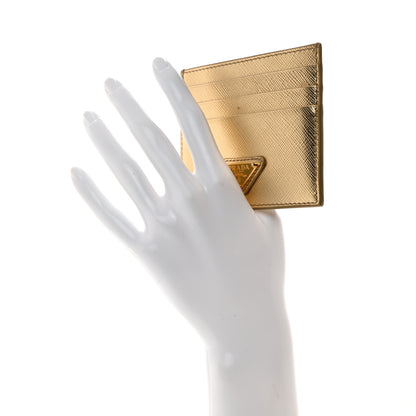 Prada Metallic Saffiano Triangle Card Holder Platino 2 of 9